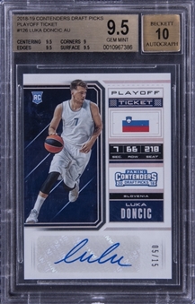 2018-19 Panini Contenders Draft Picks Playoff Ticket #126 Luka Doncic Signed Rookie Card (#05/15) - BGS GEM MINT 9.5/BGS 10